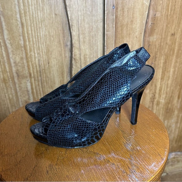 Moda Spana Black Snakeskin Pattern Black Heels 7.5 - Picture 3 of 5